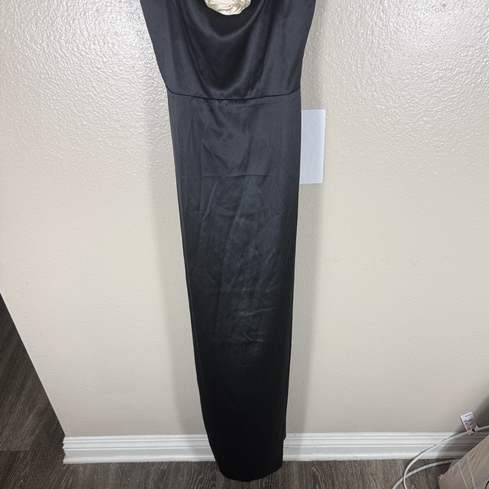 Reformation Frankie Silk Dress in Black White Rosette - Picture 12 of 13